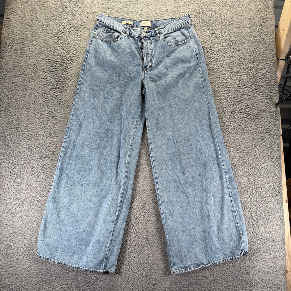 Universal Thread Jeans Women's 12 Blue Cotton Denim Wide-Leg Button Fly Mid Rise